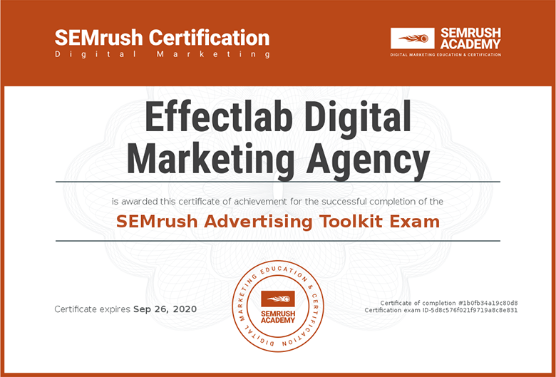 Effectlab Certificate Semrush Advertising Toolkit Exam