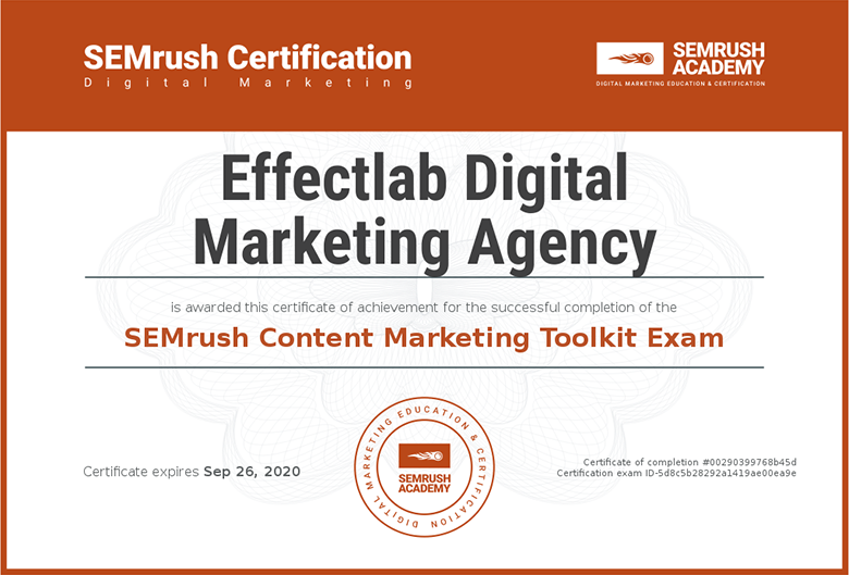Effectlab Certificate Semrush Content Marketing Toolkit Exam