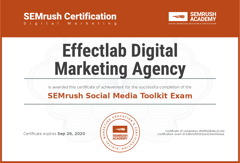 Effectlab Certificate Semrush Social Media Toolkit Exam